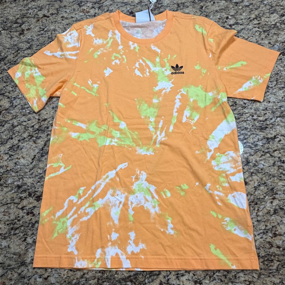 NEW Adidas Originals Mens H48518 Hazy Orange Tie Dye Trefoil T-Shirt Small ws